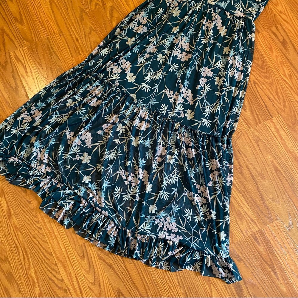 Emerald Floral Mesh Gown Half Slip Dress Size Medium Sleeveless Midi Maxi Dress - Picture 12 of 13